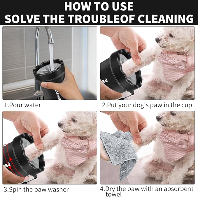 Dog Paw Cleaner, Washer, Muddy Pet Foot Cleaner for Small Medium Large Breed Dogs/Cats (with 3 absorbent towel) (Black, Small)