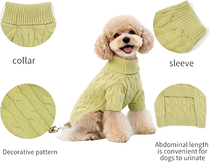 Small/Medium Dog Sweater, Warm Dog Winter Coat w/Sleeves, Comfortable High Neck Premium Dog Clothes for Mini Poodle-Best for Holidays, Daily Walks S Light Green
