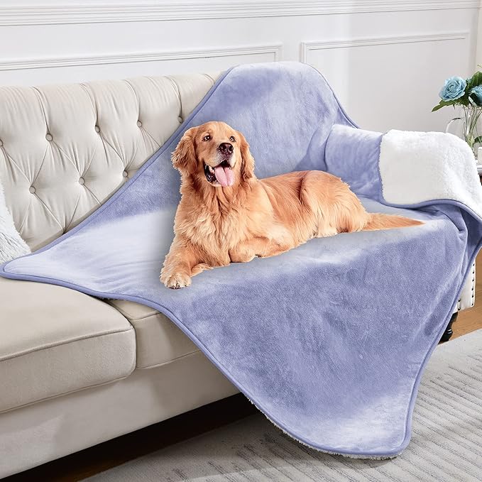 Waterproof Blanket for Bed Couch Sofa, Soft Liquid Pee Proof Pet Blanket for Dog Puppy Cat, Reversible Sherpa Fleece Furniture Protector (Lilac, 60x80 inches)