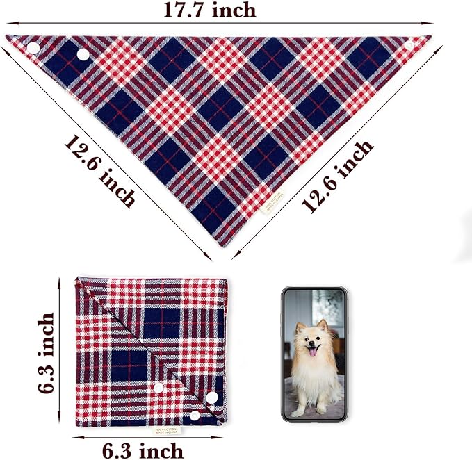 Savier 5PCS Dog Bandanas with Button - Fall Thick Triangle Bibs Dual Layer Soft Cotton Scarves for Small Medium Girl Puppy Cat Pet Baby Square Plaid Printing Washable Kerchief Halloween Outfits Pink
