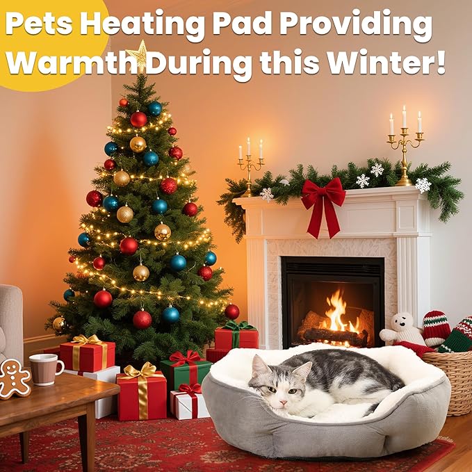 Heated Cat Bed Indoor for Cats & Small Dogs - Winter Warm Plush Round Pets Heating Bed, Ultra-Soft Velvet & Cotton Thermal Heated Dogs Bed for Cold Weather, Overheat Protection for Pets (20x20 Inch)