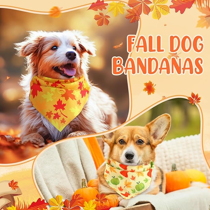 Preboun 50 Pcs Fall Pumpkin Dog Bandana Bulk Maple Leaves Bandana for Dogs Triangle Kerchief Bib Scarf for Small Medium Large Pet Thanksgiving Costume Accessories, 25 Styles (19.7 x 13.8 x 13.8 Inch)