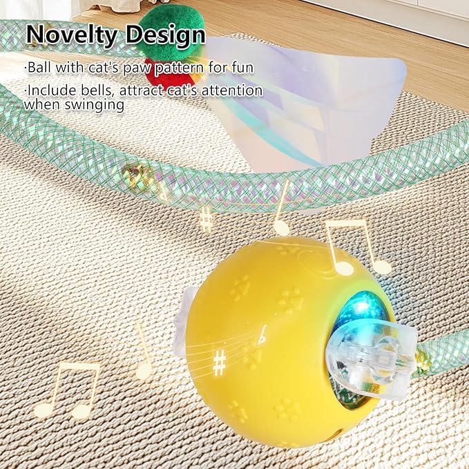 Interactive Cat Toys for Indoor Cats, Automatic Cat Ball Toy with Mesh Elastic Tail, Moving Kitten Toys for Bored Indoor Adult Cats, Chirping & Motion Activated