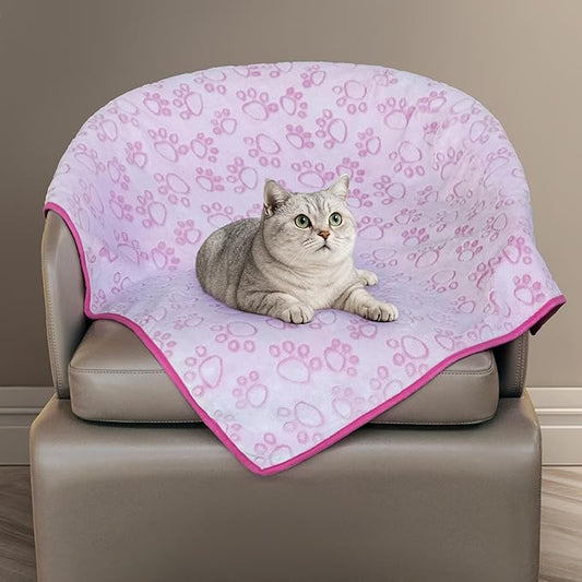 Pink Cat Blanket for Kitten Beds, Flannel Pink Stuff Cute Paw Print, 24 * 32 inches Dog Girls Blanket, Puppy Ragdoll Kitten Necessities