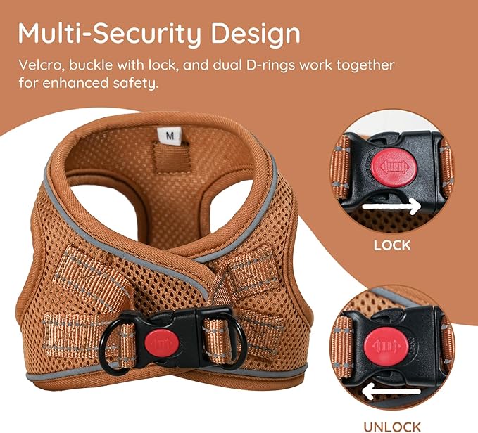 BELLA & PAL Step in Vest Harness for Small and Medium Dogs, No Pull Small Dog Harness with Leash Set, Comfortable Air Mesh Dog Vest Harness with Reflective Strip (Mokka, L)