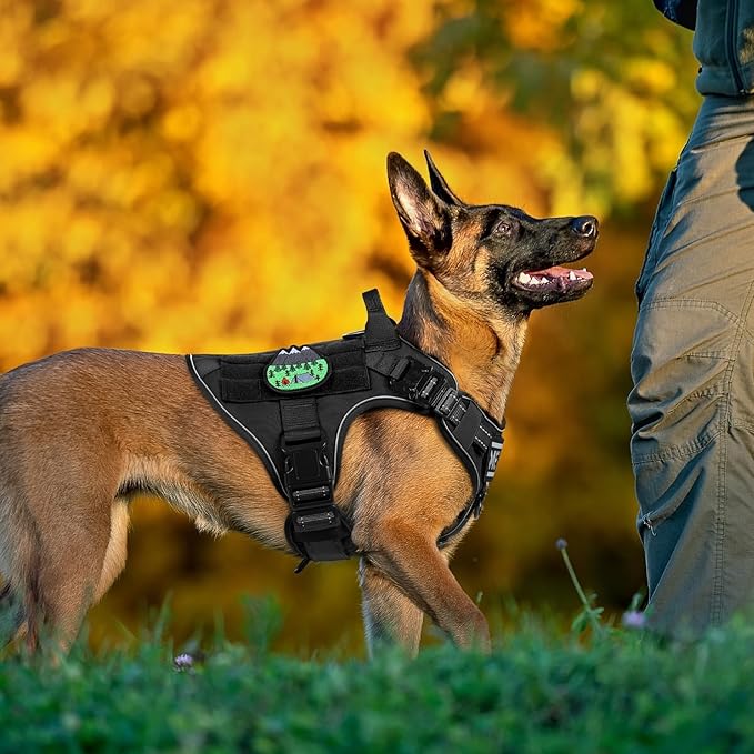 rabbitgoo Upgraded Tactical Dog Harness for Large Dogs, Reflective Heavy Duty Pet Harness with Handle, No-Pull Service Vest Large Breed, Adjustable Military Vest for Training Hunting Walking, Black, L