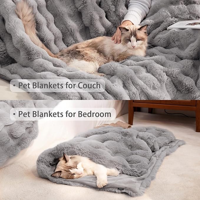 Dog Blanket Ultra Soft Fuzzy Faux Fur Cat Blankets for Indoor Cats Ultra Soft Plush Faux Fur Machine Washable Reversible Pet Throw Protector for Couch Furniture 39"X 30" Grey