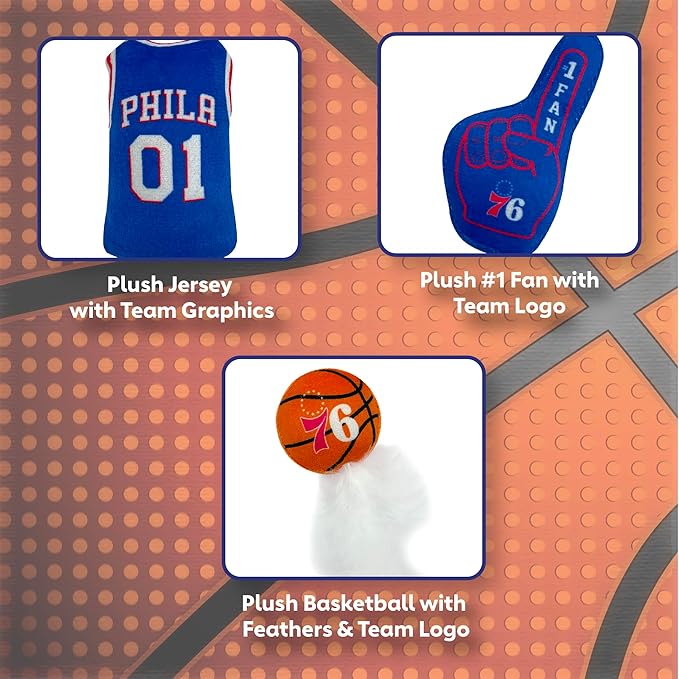 Best Plush CAT Toy - NBA 76ERS Complete Set of 3 Piece Cat Toys Filled with Fresh Catnip. Includes: 1 Jersey Cat Toy, 1 Basketball Cat Toy with Feathers & 1#1 Fan Cat Toy. Beautiful Team Logos