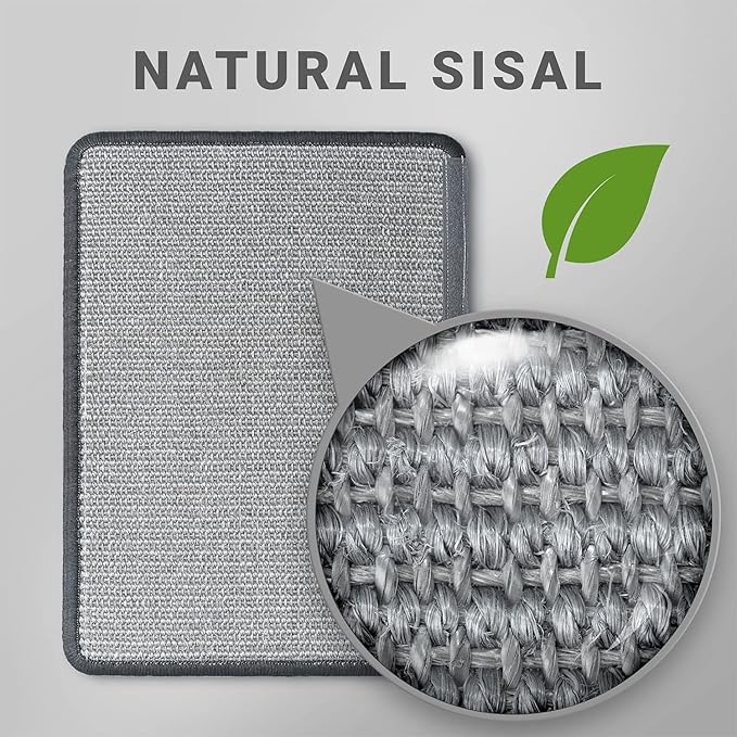 NAZVA Cat Scratcher Mat - 16”x12” (Pack of 2) - Natural Sisal Fabric Scratching Pad Velcro Furniture Carpets Sofas Couch Protector Rug - Grey