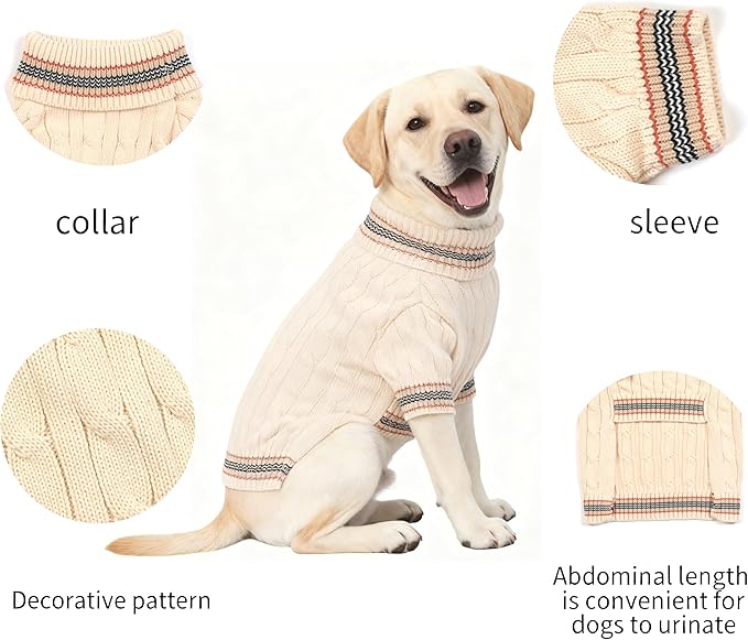 Medium/Large Dog Sweater, Warm Dog Winter Coat w/Sleeves, Comfortable High Neck & Leash Hole, Premium Dog Clothes for Labrador-Best for Holidays, Daily Walks XL White