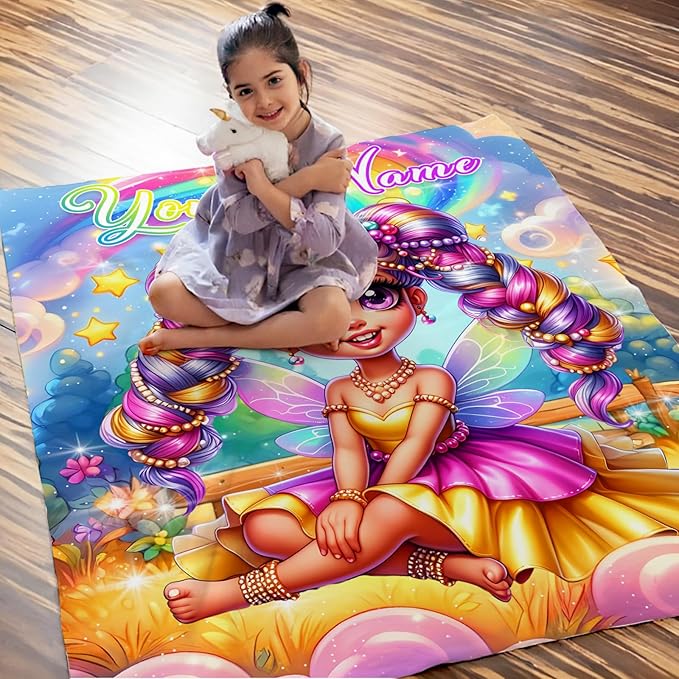 Girls Personalized Blanket Custom Fairy Throw Gift for Kids Daughter Birthday, 50x60 Inches Lightweight Soft Cute Fairy Throw Blankets for Sofa Couch Living Room Bed