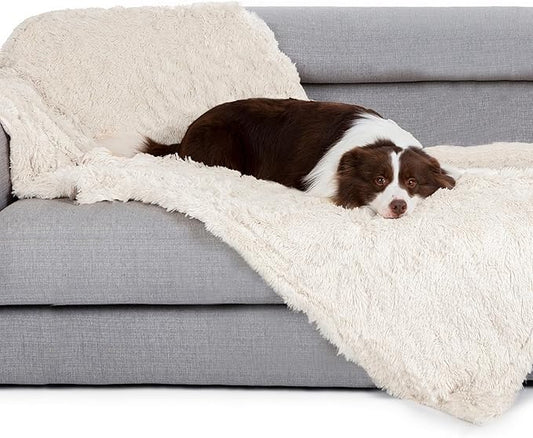 gogobunny Waterproof Dog Blanket for Large Dogs, Cats, Puppy, Reversible Faux Fur Pet Throw Blanket, Washable, Calming Furniture Protection for Sofa Bed (33x77 Inch (Pack of 1), Cream)