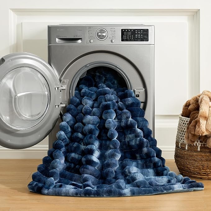 Cozy Bliss Faux Fur Throw Blanket for Couch, Cozy Warm Plush Striped Blanket for Sofa Bedroom Living Room, 90 * 90 Inches Tie-dye Blue