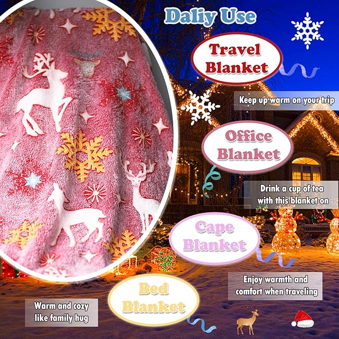 The Christmas Blankets and Throws, Glow in The Dark Blanket for Kids/Girls/Boys/Women, Red Christmas Throw Blanket for Couch, Best Christmas Blanket with Gift Box, 50"*60", Red