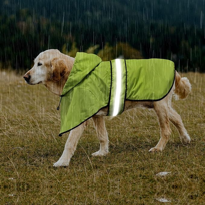Reflective Dog Raincoats - Waterproof Lightweight Dog Raincoat Rain Poncho, Adjustable Dog Raincoats Jacket for Night Dog Walking (Large, Green)
