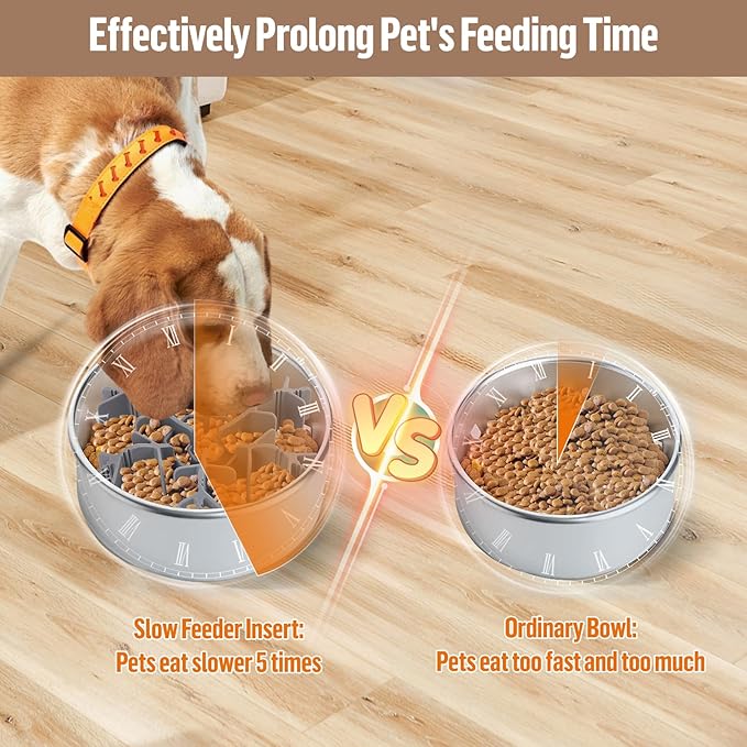 Dog Slow Feeder Insert, 2 PCS Adjustable Silicone Slow Feeding Dog Bowls Insert with 9 Suction Cups, Adjustable Length 4.7-7 Fits Ceramic/Stainless Steel Bowl for Different Dogs (Grey)