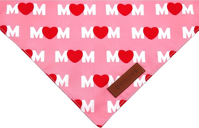 Realeaf Mothers Day Dog Bandanas 2 Pack, Reversible I Love My Mom Pet Scarf for Boy and Girl, Premium Durable Fabric, Valentines Day Bandana for Medium Large Dogs (Large)