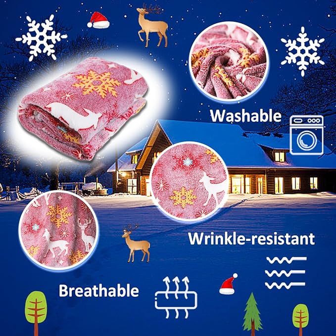 The Christmas Blankets and Throws, Glow in The Dark Blanket for Kids/Girls/Boys/Women, Red Christmas Throw Blanket for Couch, Best Christmas Blanket with Gift Box, 50"*60", Red