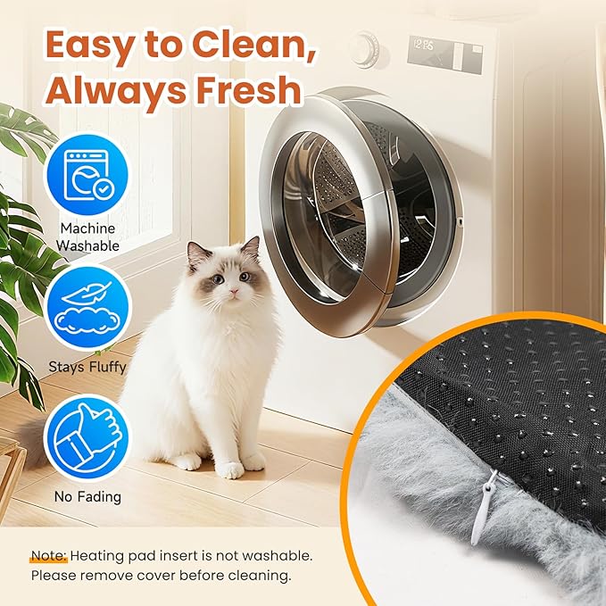 Dog Heating Pad, Smart Thermostat, 12 Temp Levels & 0-12H Timer, Large Pet Heating Pad with Plush Fleece Cover, Waterproof & Chew Resistant, 34x24in for Dogs and Multiple Cats