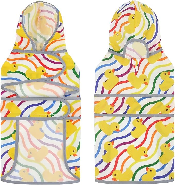 Dog Raincoat for Large Dogs, Waterproof Rain Jacket Coat with Hood and Leash Hole, Polyester, Rainbow Ducks