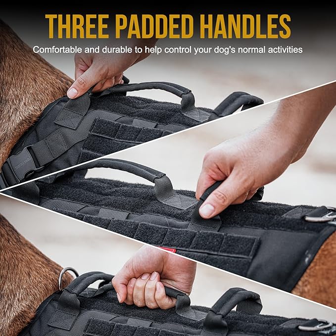 OneTigris Large Tactical Dog Harness, No Pulling Adjustable Dog Vest Harness, Heavy Duty Dog Harness with Handle, Large Hook and Loop Panels for Patch Black