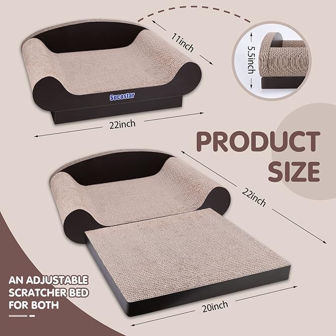 Cat Couch Bed Pad, Cardboard Cats Scratcher Furniture with Catnip, Large Scratch Sofa for Indoor Cats, Wear Resistant and Durable Cat Scratching Board