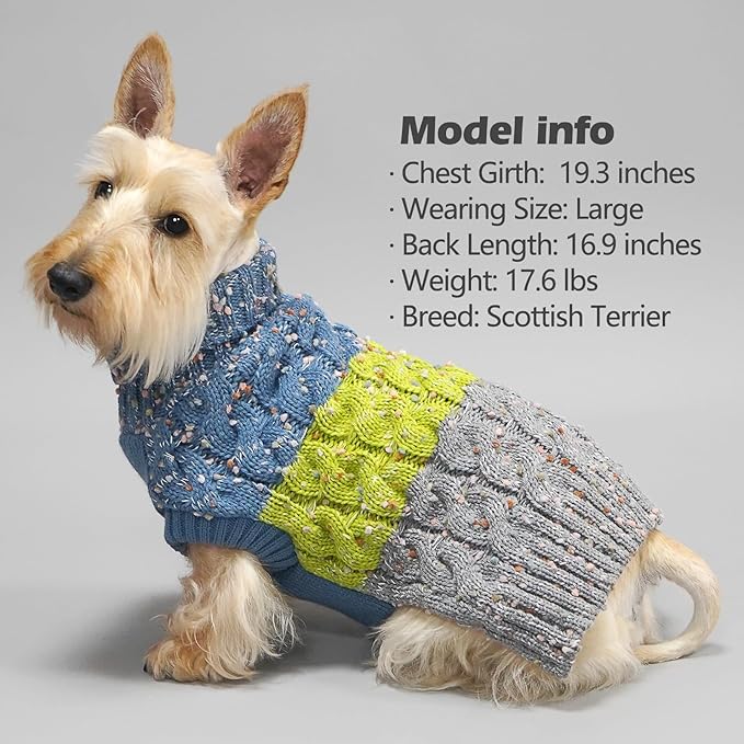 KYEESE Dog Sweater Color Block with Fuzzy Thread Knitted Turtleneck Dog Knitwear with dots in a Variety of Colors for Small Dogs Fall Winter Puppy Sweater, Green, XS