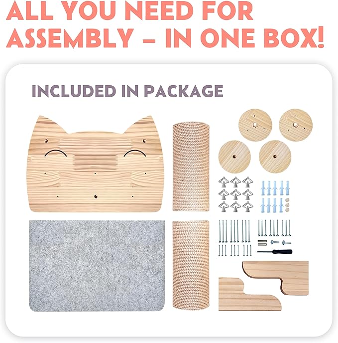 IDAE Cat Wall Shelves Set of 3 – Solid Wood Cat Shelf with 2 Wall Steps - Modern Climbing Furniture for Large Indoor Cats - Space-Saving Natural Perch Set