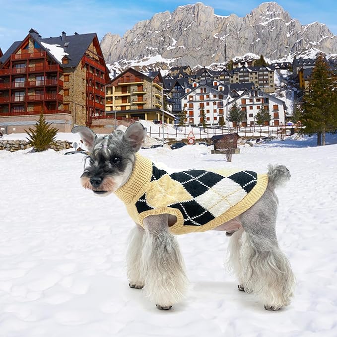 KOOLTAIL Dog Sweater, Knit Turtleneck Cold Weather Dog Sweaters for Small Medium Large Dogs, Soft Diamond Plaid Pullover Knitwear Dog Winter Warm Clothes, Pet Coat Puppy Sweater for Girls Boys L
