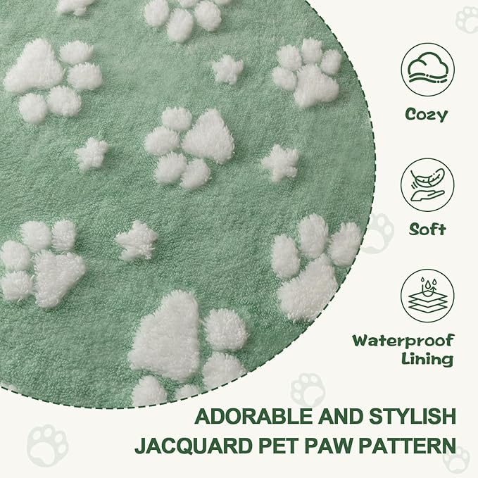 Waterproof Blanket for Dog Cat or Adult, Cute 3D Textured Paw Dog Blanket for Bed Couch Sofa, Soft Liquid Pee Proof Pet Furniture Protector, 50"x60", Green