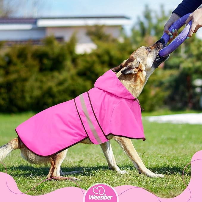Weesiber Dog Raincoat, Waterproof Dog Rain Jacket Hooded Poncho Slicker, Lightweight Pet Rain Coat for Walking (M, Pink)