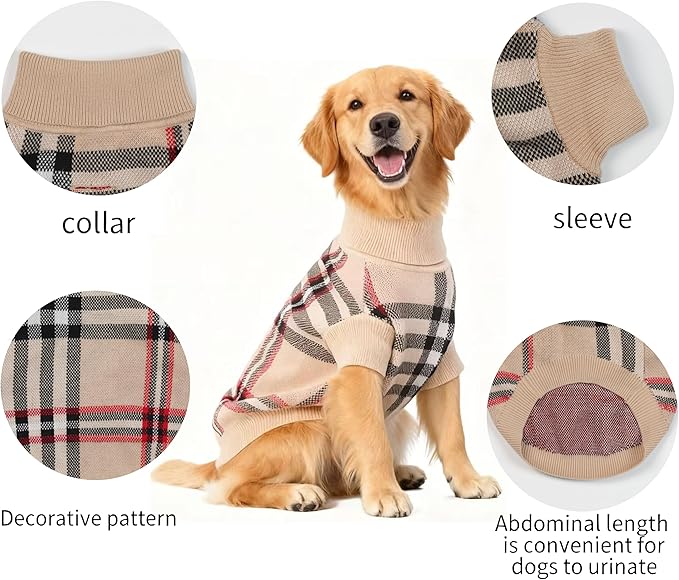 Medium/Large Dog Sweater, Warm Dog Winter Coat w/Sleeves, Comfortable High Neck & Leash Hole, Premium Dog Clothes for Golden Retriever-Best for Holidays, Daily Walks XXL Apricot