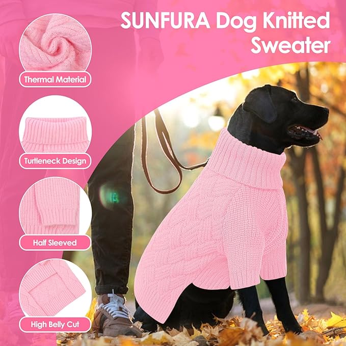 SUNFURA Dog Sweater, Medium Dog Sweaters Doggie Pullover for Fall Winter, Fleece Pet Christmas Sweaters for Holiday, Warm Turtleneck Knitwear for French Bulldog, Boston Terrier, Pink M