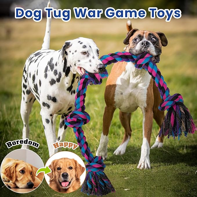 Heavy Duty Dog Rope Toys for Aggressive Chewers - 2 Pack Indestructible Tug of War Toys for Medium to Large Breeds, 100% Cotton for Boredom and Teeth Cleaning