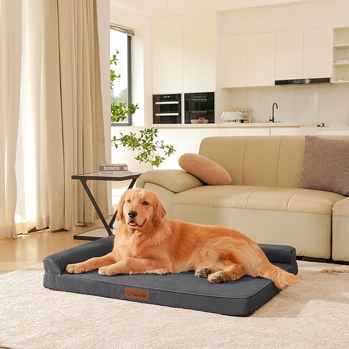 Orthopedic Dog Beds Large Sized Dog, Memory Foam Pet Bed for Medium and Large Dogs, Removable and Washable Microsuede Cover, TPU Waterproof Liner, Nonskid Bottom, 44x32x6 Inches, Dark Grey