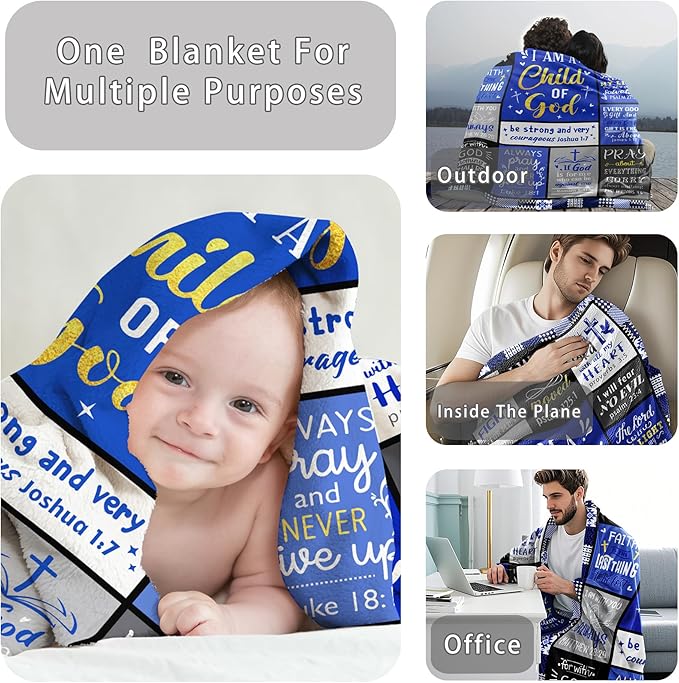 Christian Blanket Gifts for Men, Baptism Gifts for Boys, Inspirational Birthday Religious Catholic Spiritual Gift for Man Son Dad, Bible Verse Throw Blanket 60"x50"