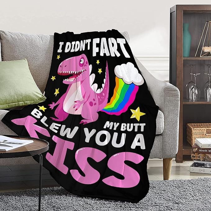 Funny Dinosaur Blanket Gift for Girls Boys- 60x80 Inches Soft Flannel Dino Throws Blankets Funny Gift for Teen Women Men Adult Cute Dinosaur Lover Gifts for Bed Sofa Couch-Twin Size