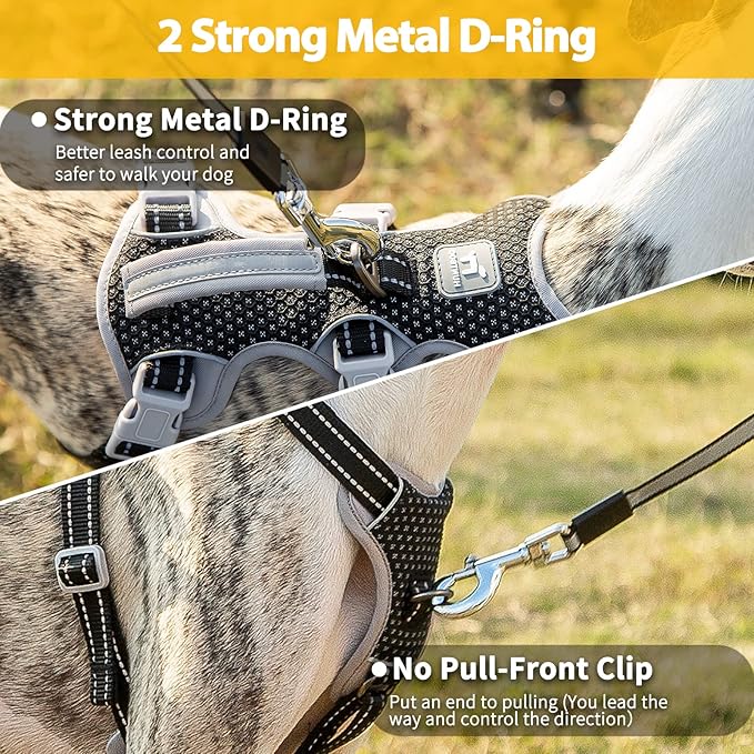 Huntboo Escape Proof Dog Harness, Secure Dog Harness No Escape, Fully Reflective Harness with Handle, Breathable, Durable, Adjustable Vest for Small Dogs Walking, Training, and Running Gear (Black,S)