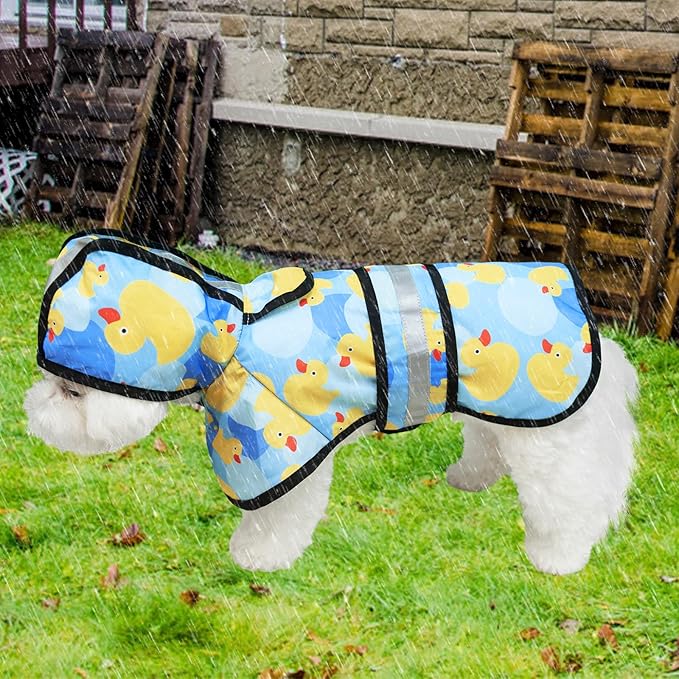KOOLTAIL Dog Raincoat Hooded Slicker Poncho with Leash Hole, Raincoat for Small Medium Dogs, Waterproof Doggie Rain Jacket with Reflective Strip, Adjustable Breathable Puppy Rainwear-Yellow Duck