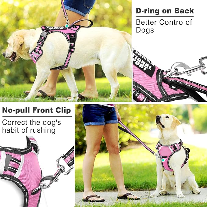WINSEE Service Dog Vest No Pull Dog Harness with 7 Dog Patches, Reflective Pet Harness with Durable Soft Padded Handle for Training Small, Medium, Large, and Extra-Large Dogs (Small, Pink)
