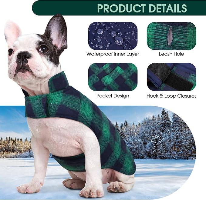 Kuoser Reversible Dog Jacket, Warm Winter Coat for Medium & Large Dogs, Warm Windproof Pet Cold Weather Clothes, Green XL