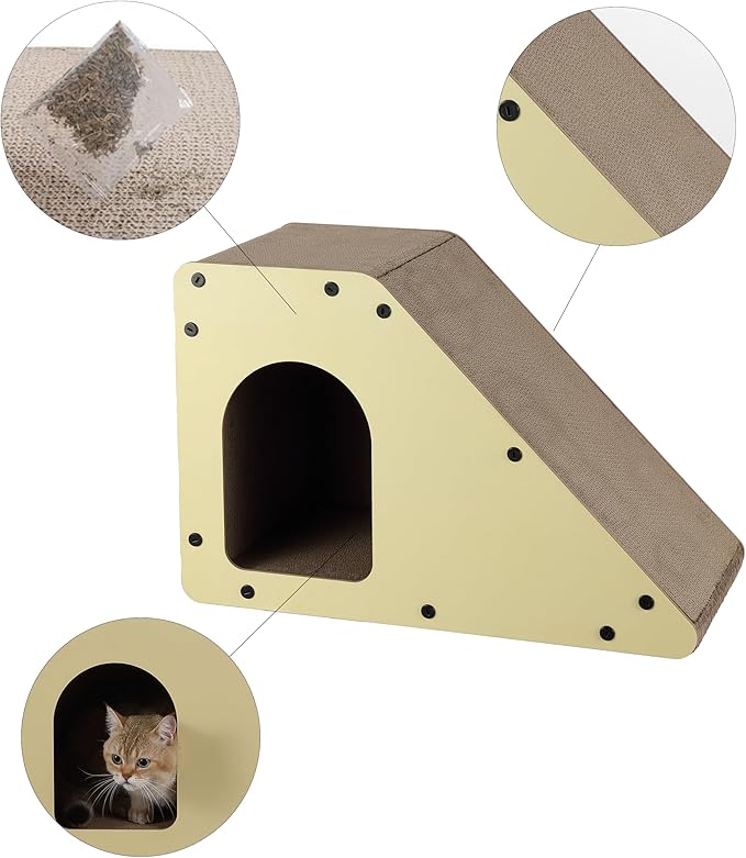 CSR1008A Kento 23.63" Minimalist Cardboard Angled Cat Cave Scratcher with Catnip, Almond