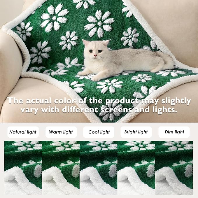Waterproof Blanket for Dog Cat or Adult, Cute 3D Textured Flower Dog Blanket for Bed Couch Sofa, Soft Liquid Pee Proof Pet Furniture Protector, 60"x80", Green