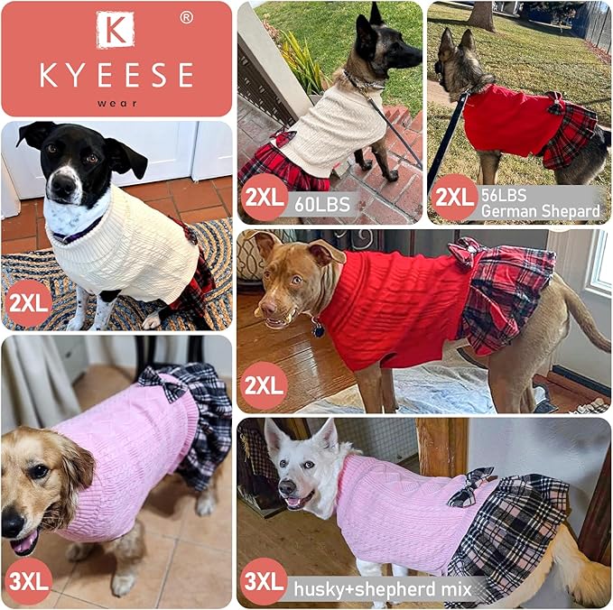 KYEESE Dog Sweater Soft Pullover Dogs Clothes Stretchy Pet Coats Thick Knitwear Pet Sweater Dress Comfy Dog Sweaters for Medium Dogs Boy Warm Turtleneck Pets Sweaters with Bowtie, Blue, XX-Large