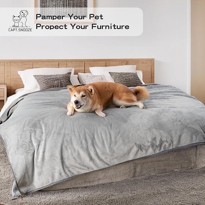 Water Proof Blanket 50x60 Inches - Reversible Flannel Blanket for Bed, Sofa,Couch- Spillproof, Leakproof Soft Double-Sided Light Grey Throw Blanket for Adults, Pets, Couples