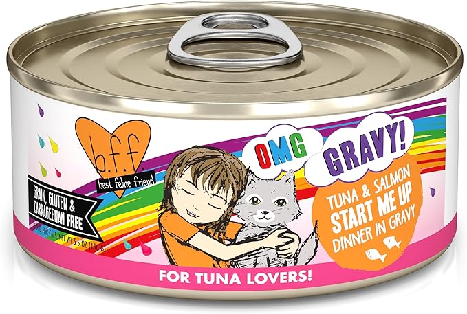 B.F.F. OMG - Best Feline Friend Oh My Gravy!, Tuna & Salmon Start Me Up with Tuna & Salmon, 5.5oz Can (Pack of 8)