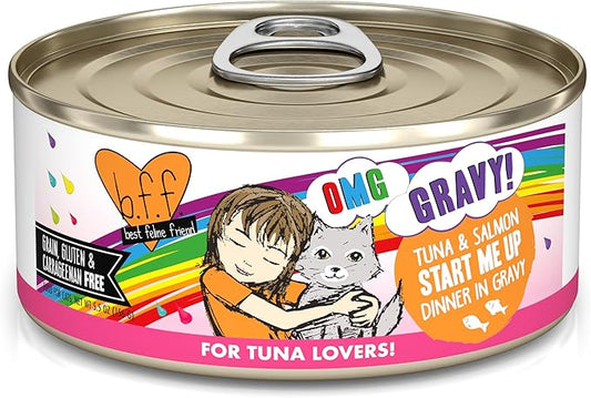 B.F.F. OMG - Best Feline Friend Oh My Gravy!, Tuna & Salmon Start Me Up with Tuna & Salmon, 5.5oz Can (Pack of 8)