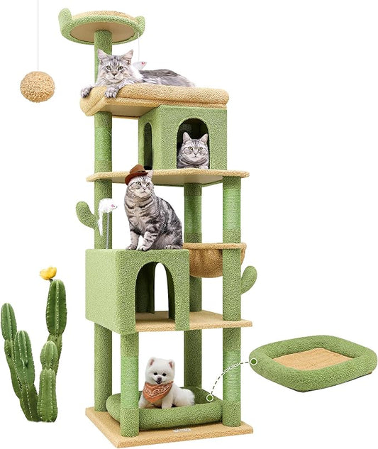 Globlazer S72 Heavy Duty Cactus Cat Tree for Large Cats, Sturdy 72in Maine Coon Cat Tree with 6 Scratching Posts, Hammock