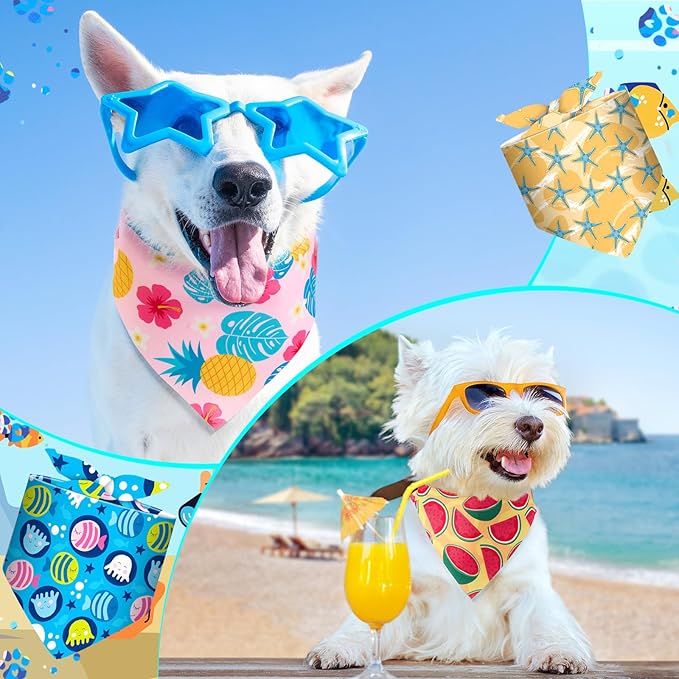 Sanwuta 48 Pcs Dog Bandana Bulk Summer Scarf Washable Flamingo Dogs Bibs Adjustable Washable Kerchief Puppy Bandana for Small and Large Party Pet Bandanas Handkerchief Hawaii Beach Scarf Accessories