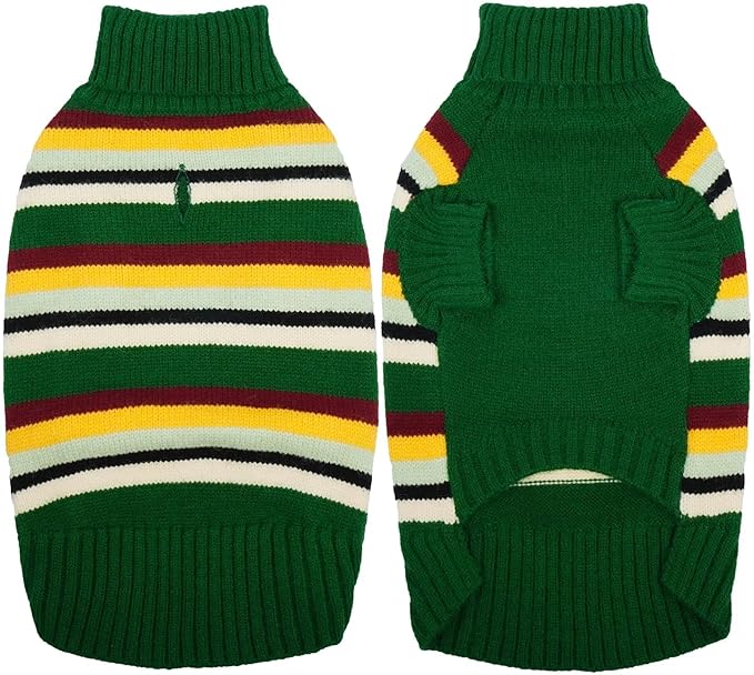 Kuoser Dog Sweater XL, Dog Sweaters for Medium Dogs Boy Girl, Warm Pullover Dog Striped Knitwear for Christmas, Winter Clothes Pet Apparel for Labrador Beagle, Green XL